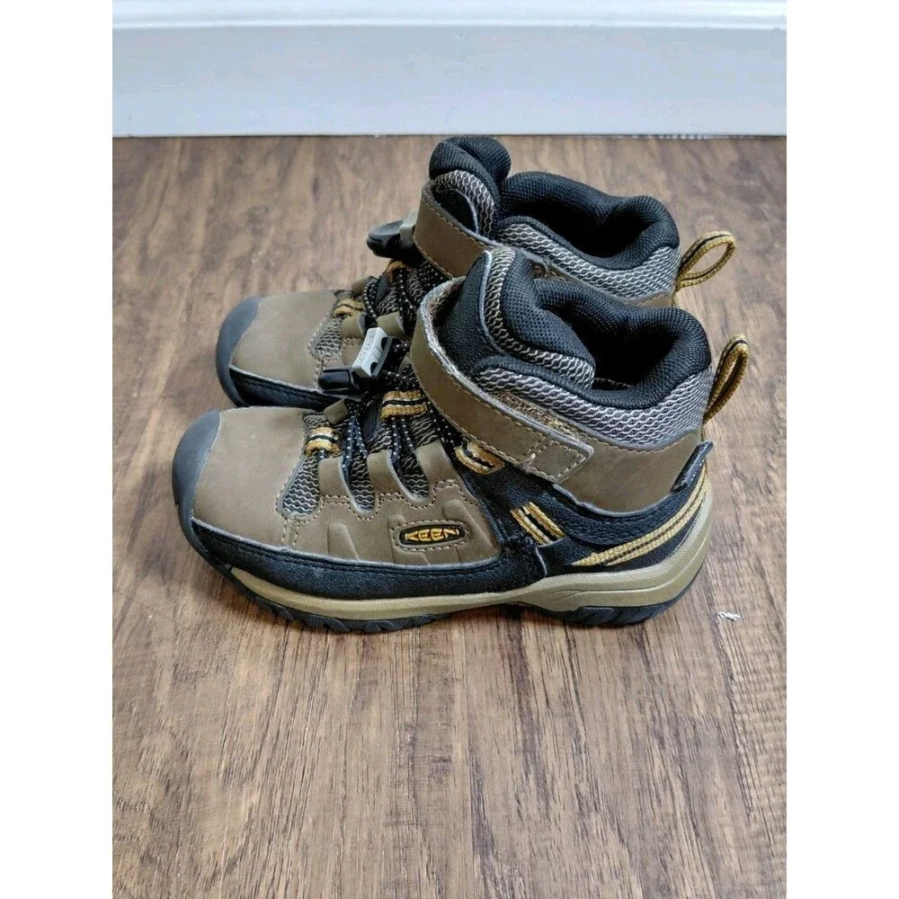 Keen Targhee Accents Boys Bungee Boots Shoes Size 8 Brown Black Leather